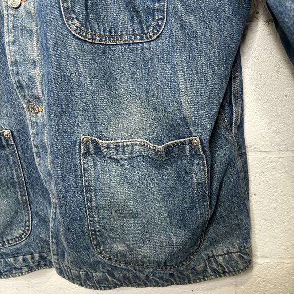 Vintage Polo Country Ralph Lauren Plaid-Lined Denim Chore Coat - Picture 8 of 9
